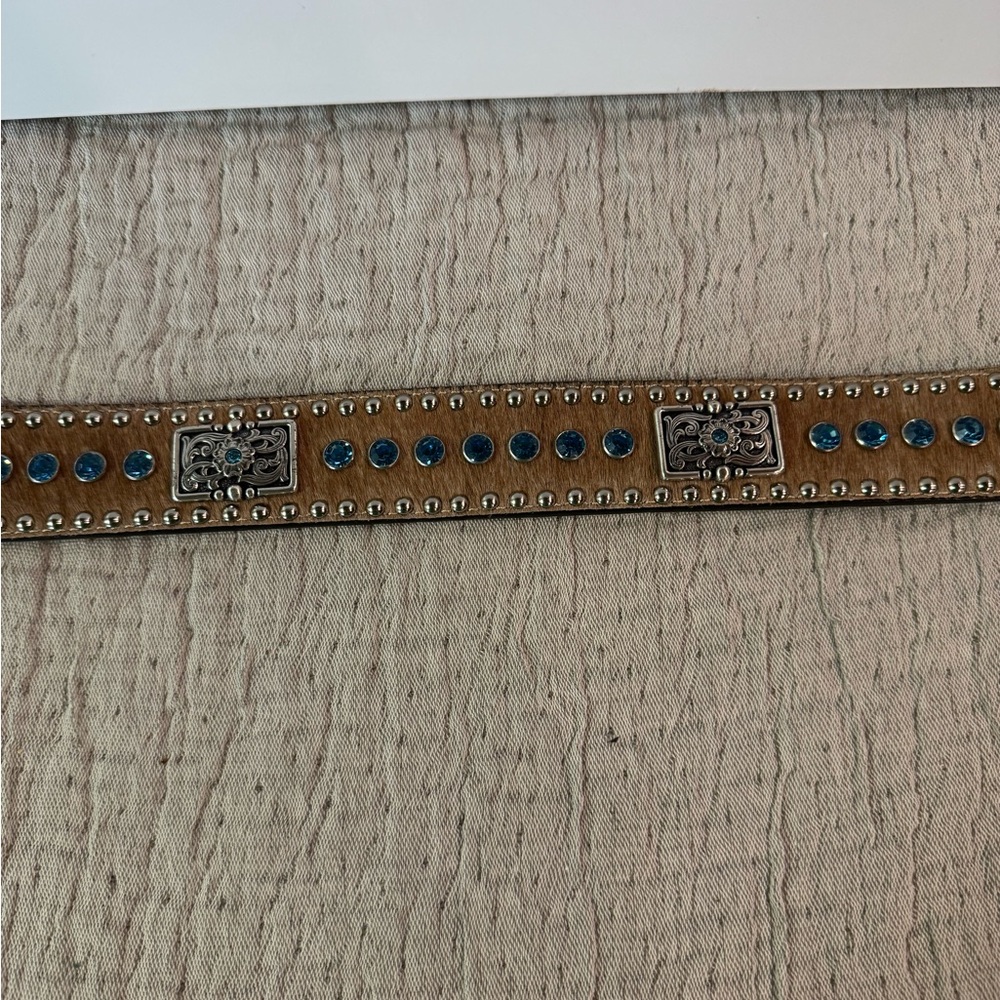 NACONA  Leather Hair On Embellished Rhinestone Western Belt